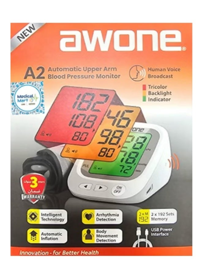 AWONE A2 Digital Upper Arm Blood Pressure Monitor with Automatic Measurement and Large